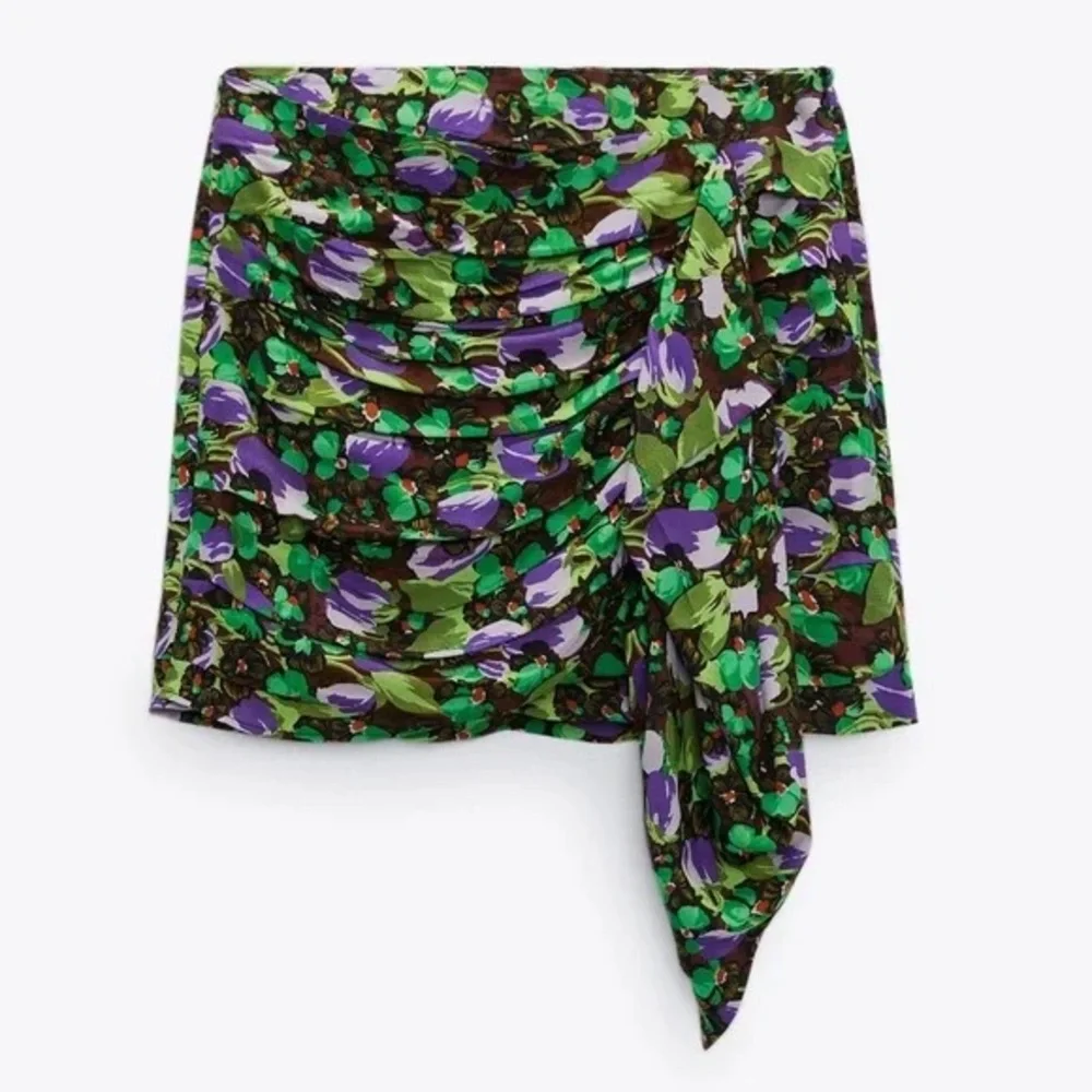 ZARA skirt Floral Mini ruffle festival party edgy bold layer colorful romantic S